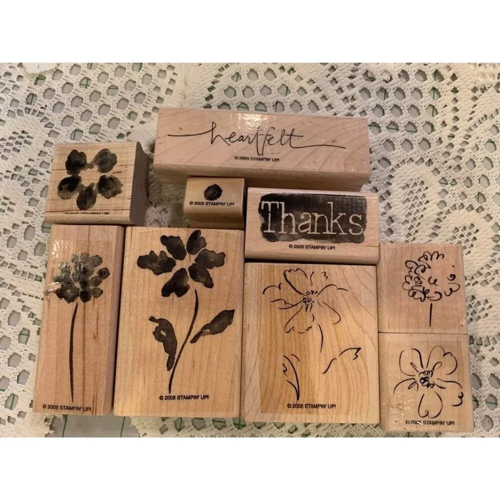 Stampin Up! Heartfelt Thanks Rubber Stamp Set Floral & Script Designs Vintage 20